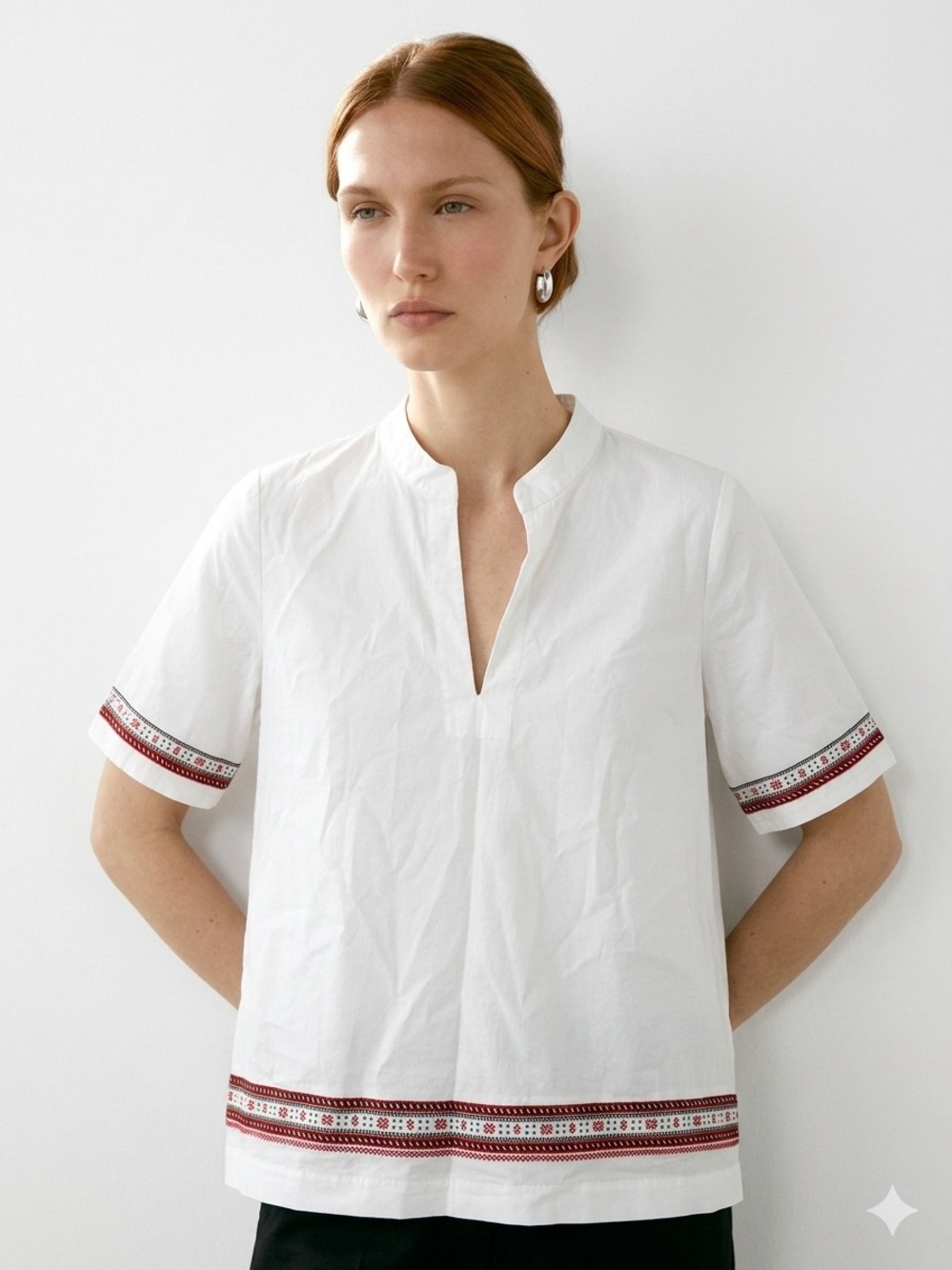 Tory Burch embroidered poplin top white